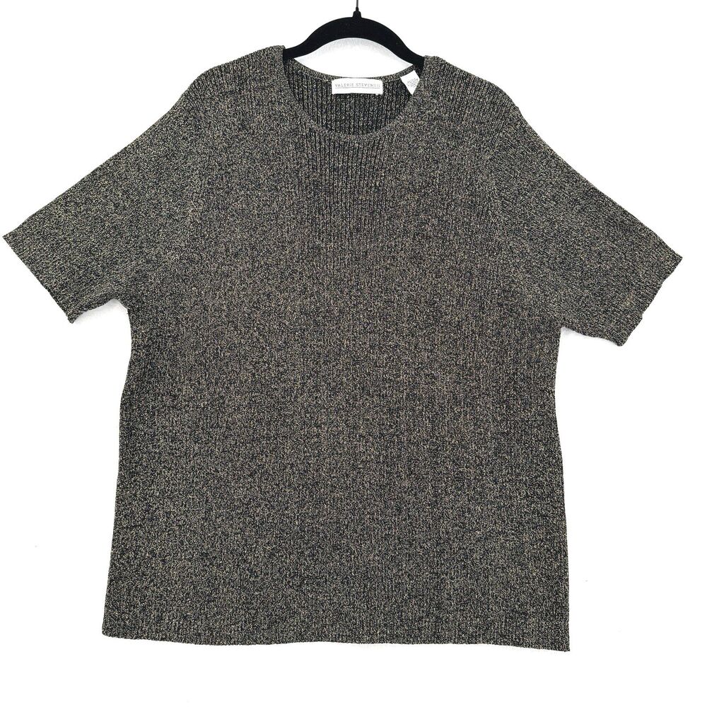 Valerie Stevens II Silk Metallic Sweater 3X Black Gold Shimmer Short Sleeve Top